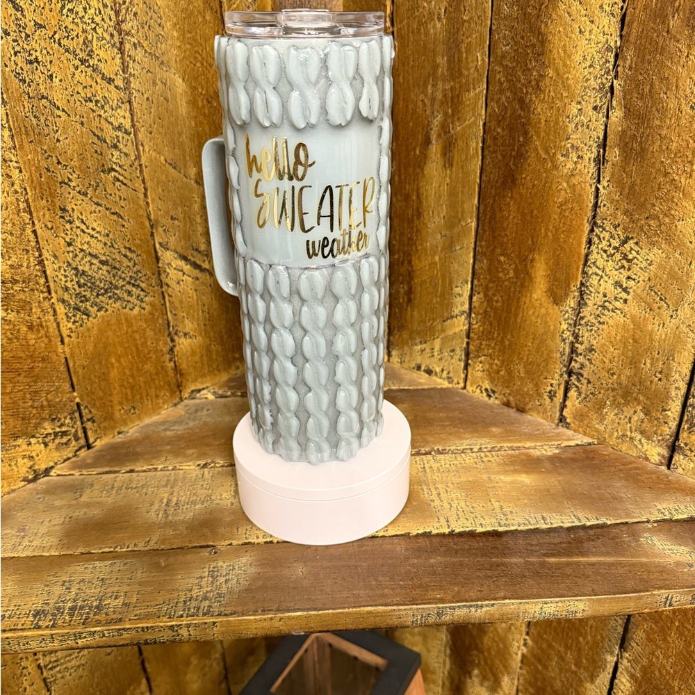 Gray Knit Texture Tumbler with Lid